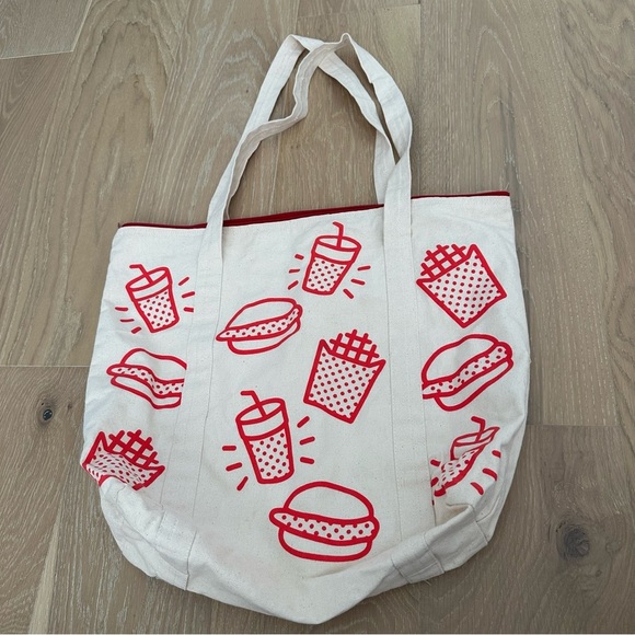 Fast Food Tote Bag Chickfila Burger French Fry Red Novelty Printed Canvas VTG - Picture 2 of 12